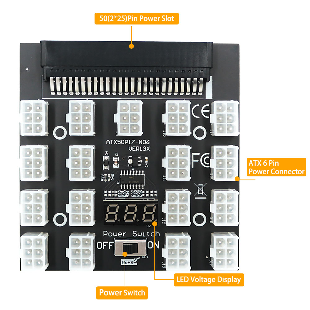 PCI-E 12V 50Pin to ATX 17 x 6P - 2400W Server Psu Breakout Board ulasan dan harga