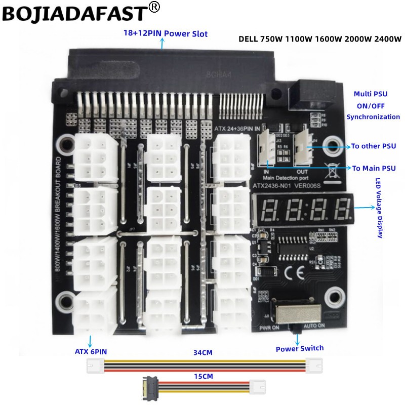 12 * PCI-E 6Pin Connector Brea - 2400W Server Psu Breakout Board ulasan dan harga
