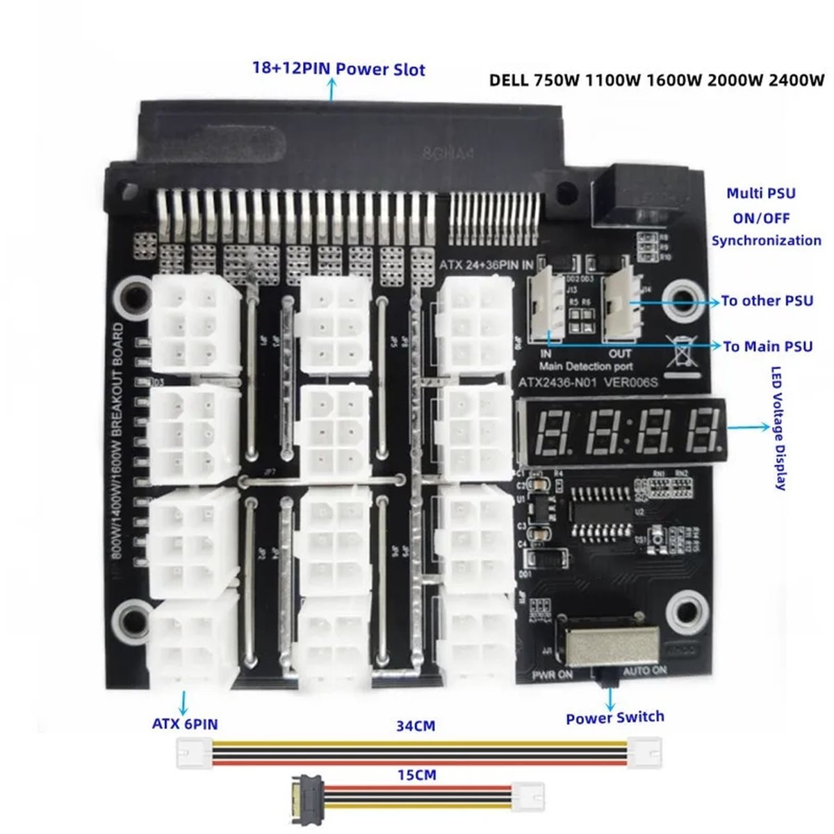 NEW FACTORY~12 Ports PCIe 6Pin - 2400W Server Psu Breakout Board ulasan dan harga